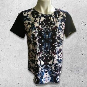 Cynthia Rowley Blouse Short Sleeves Soft Lightweight Abstract Print Blue/White S